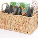 Wicker Party Silverware Caddy, Water Hyacinth Plastic Cutlery Utensil Holder, Hand Woven with Handles, Kitchen Countertop and Picnic flatware Organizer (4 compartments)