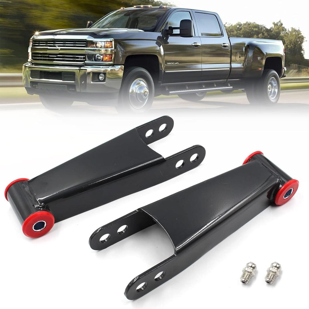 Nakuuly 2-3" Rear Drop Lowering Shackle Suspension Kit Compatible with 2001-2010 Chevy Silverado & GMC Sierra 1500HD 2500HD 3500HD 2WD 4WD Leaf Spring Shackles Kit # 410730