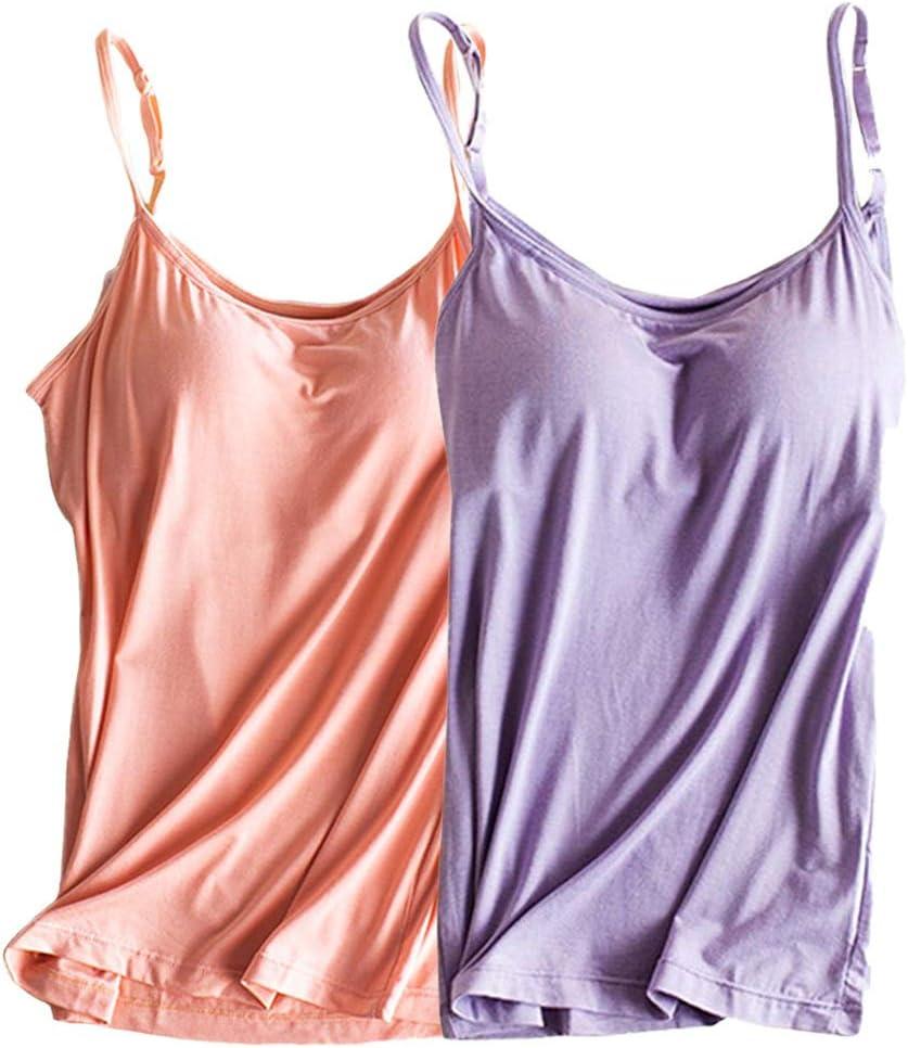 Womens Modal Built-in Bra Padded Camisole Yoga Tanks Tops (2-4, Sp-2 Pcs Pink/Purple)