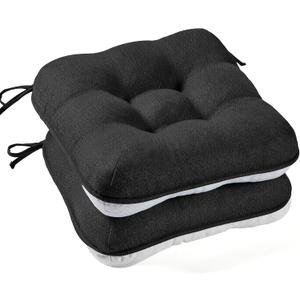 BETU Black Chair Cushions for Dining Chairs Set of 2,3.5" Thick Kitchen Table Chair Pads with Ties,Non Slip Backing and Covers,Seat Cushion for Dining Room,Bar,Patio Chairs,15.5"X15.5"X3.5",Black