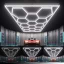 Hexagon Garage Lights : 3 Level Dimmable 14 Grids Hexagon LED Lights with Rectangle Frame - 6500K Super Bright Hex Light for Garage, Warehouse, Car Detailing Shop, Exhibition Hall, Gym