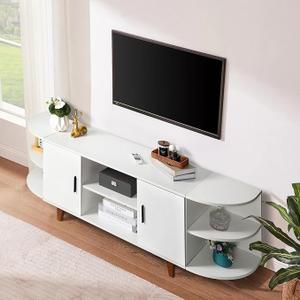 Modern 47.2 TV Stand for 55 inch TV, Farmhouse Small Entertainment Center with Storage Cabinets, Wood Media Console for Living Room, Bedroom, Office