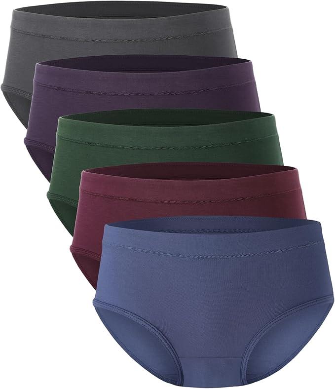 BAMBOO COOL Womens Underwear, Moisture-Wicking Briefs, Soft and Breathable Panties, Mid Waist, 5-Pack, M