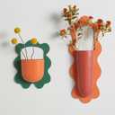 Metal Wall Planters Set of 2, Retro Wavy-Edge Hanging Vases - Orange & Green Red Iron Wall-Mounted Planters for Indoor Plants, Flowers & Home Decor (Living Room, Bedroom, Bathroom)