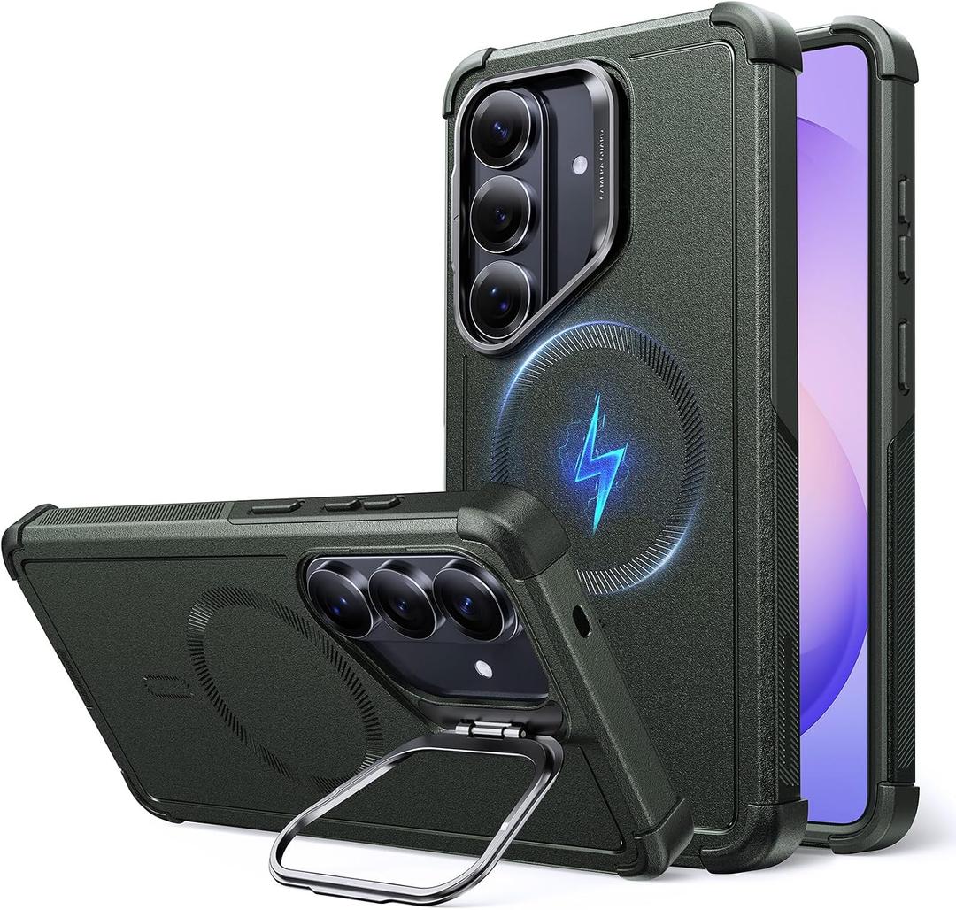 ESR for Samsung Galaxy S26 Ultra Phone Case with Stash Stand, 7X Military-Grade Drop Protection, Shock-Absorbing Rugged Cover, Compatible with MagSafe Accessories, Cyber Series, Pine Green