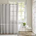 Madison Park Anna Sheers Shower Curtain, Textured Striped Accent Design, Modern Mid-Century Bathroom Decor, Machine Washable, Fabric Privacy Screen 72x72, Grey