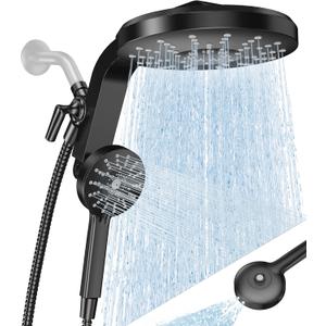 High Pressure Rain Showerhead Combo, 2026 Magnetic Shower Head Set with Detachable 8-Mode Handheld Shower Spray, Adjustable Angle Dual Showerhead System with Built-in Magnetic Docking and Power Jets (Matte Black)