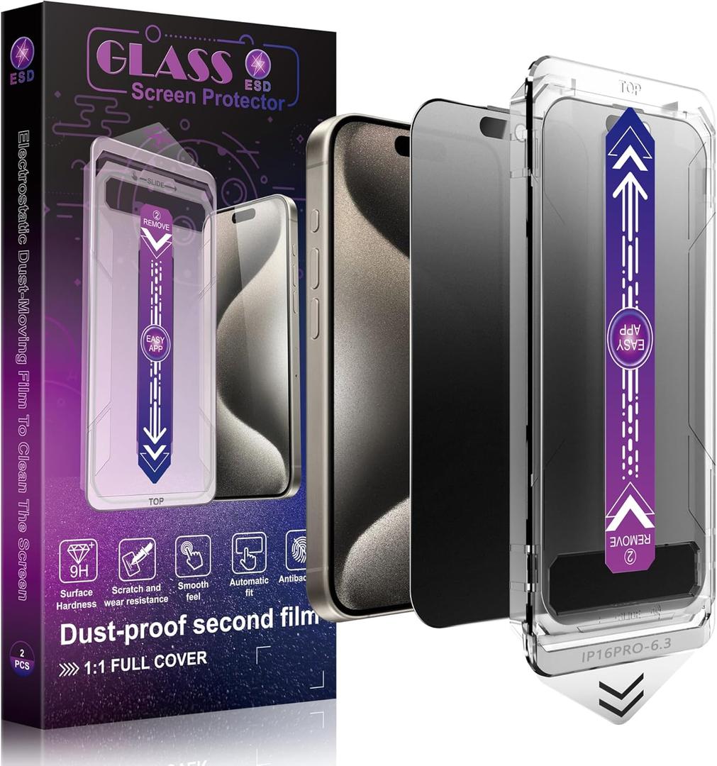 2 Pack Matte Privacy Screen Protector for iPhone 17&16 Pro 6.3-Inch Auto Dust Removal, No Bubbles,Anti-Spy Tempered Glass Film, Easy Installation