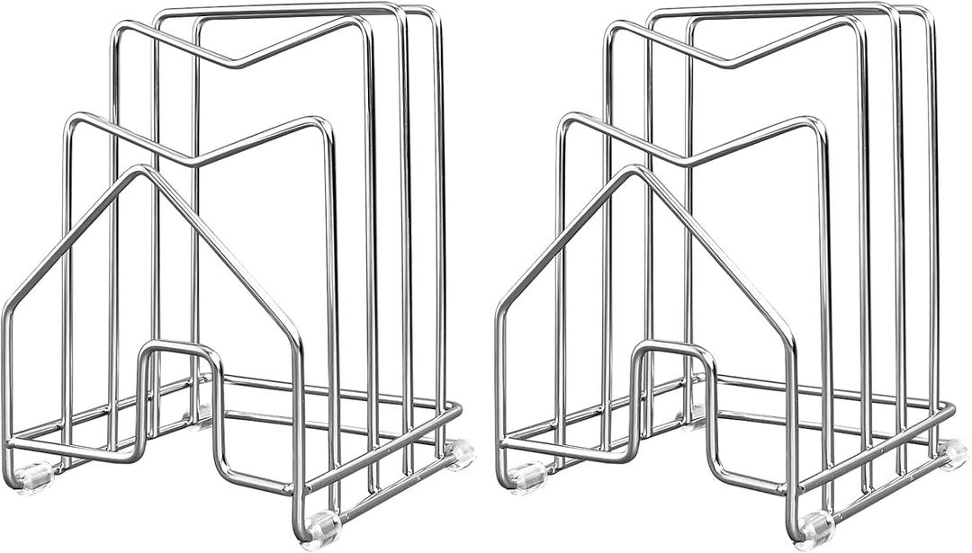 2 Pack Pot Lid Organizer Cutting Board Holder Inside Cabinet 304 Stainless Steel Pots and Pan Organizer Under Cabinet Pot Cover Cookie Sheet Bakeware Serving Tray Cooling Rack Stand Kitchen Countertop