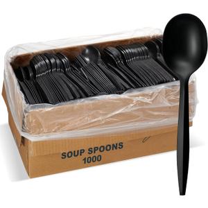 1,000 Plastic Disposable Soup Spoons Bulk Black Medium Weight Disposable Silverware Plastic Cutlery Spoons