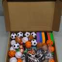 Aoriher 120 Pcs Sport Balls Party Favors Set Serve 24, Basketball Football Soccer Goodie Foam Finger Mini Stress Ball Slap Bracelet Charm Bracelet Stamp for Kids Party Supplies