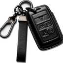 car Key Fob Cover Leather Brown Compatible with Land Rover (Black)