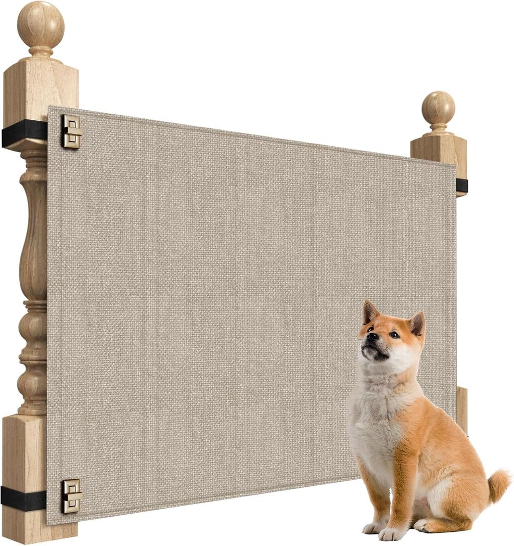 Baby Fabric Gate for Stairs - Dog and Pet Safety Barrier for Stairway - No Drill Banister to Banister Kids Gate (Wide 55" to 65" Height 34", Apricot Color)