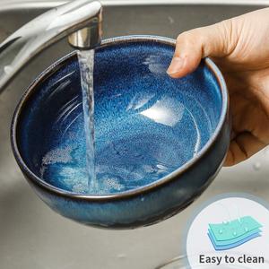 KOOV 24 Ounce Soup Bowl Set, Porcelain Cereal Bowls Microwave And Dishwasher Safe, Ceramic Kitchen Bowls For Oatmeal Breakfast, Chip, Rice, Reactive Glaze Set of 3, Nebule Blue