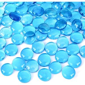 FUTUREPLUSX 5Lb Light Blue Flat Glass Marbles, Glass Beads Flat Gems Aquarium Pebbles Vase Filler Table Scatter Decor
