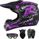 SPARK DOT Kids Youth Dirt Bike ATV Motocross Helmet with Dinosaur for Girls, Dino Purple, X-Small