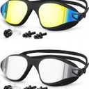 Swimming Goggles 2 Pack, Professional Anti Fog No Leaking UV Protection Swim Goggles for Women Men Adult Youth (Aqua & Silver)