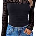 Avidlove Women Long Sleeve Bodysuit Turtle Neck Shapewear Body Suits Mesh One Piece Leotard Shirt Going Out Tops Fall Outfits (X-Small, Geometric Pattern)