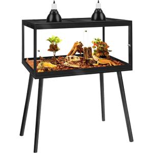 Prolee Bearded Dragon Tank with Leg Stand,Wooden Lizard Tank,Reptile Tank with Metal Mesh Roof Door, Acrylic Panel Snake Tank with Lock Design (Black, 40"x20"x20")