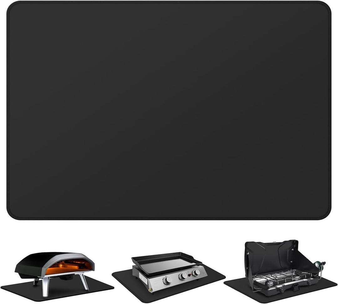 FLASLD Fireproof & Waterproof Under Blackstone Griddle BBQ Mat, Heat Resistant Grill Mats for Outdoor Grill to Protect Your Prep Table and Outdoor Grill Table (Black,24 x 36in)