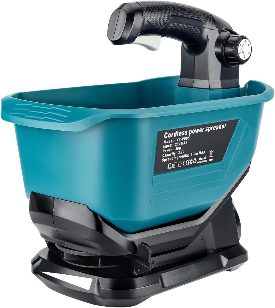 Salt Spreader for Makita 18V LXT Li-ion Battery,Handheld Seed and Fertilizer Power Spreader. Year-Round Coverage for Grass Seeds, Rock Salt, ice melt Seasons（Tool only）