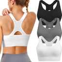 Adjustable Sports Bras for Women: 3 Pack High Support Padded Racerback Sport for Large Bust Workout Running Gym (Black/Grey/White), XXL