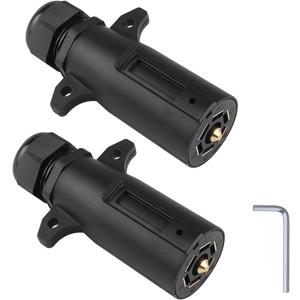 7 Pin Trailer Plug with Waterproof Seal 7 Point Trailer Wiring Replacement Plug Adapter 7 Way Round RV-Style Trailer Side Connector 2-Pack