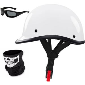 Motorcycle Half Helmet,DOT Approved Vintage Shell Open Face Unisex-Adult Helmet for Motorcycle Scooter Moped Street Cruiser (Medium, White)