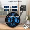 WallarGe Large Digital Wall Clock with LED Display, Electric Wall Clock with Temperature, Auto DST, Date, and Day, 5-Level Brightness for Office, Bedroom, Living Room, Classroom Dcor