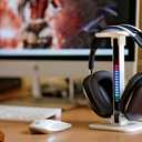 2 x Headphone Stand, Headset Stand, LED Multi-Color Light, 2 in 1, Headset Holder, Gaming Accessories, Tabletop Setup (White)