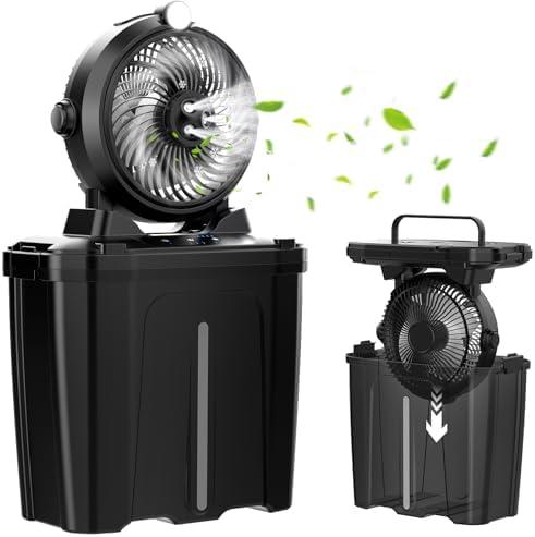 Portable Misting Fan - 11L Bucket, 20000mAh Rechargeable Battery Powered Fans for Patios, Outdoor Fans With Night Light, 3 Wind Speed & 4 Spray Mister Camping Cooling Fan, Waterproof Design