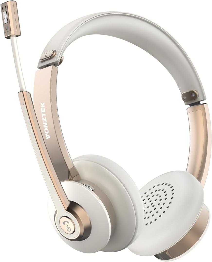 Wireless Headset, Bluetooth Headphones with Microphone Noise Cancelling, 26hrs Wireless Headset with Mic Mute for Smartphone/Laptop/Zoom/Teams/Call Center/Home/Office