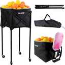 ELKCIP Portable Pickleball & Tennis Ball Hopper with Wheels, Foldable Sports Balls Teaching Cart, Lightweight Softball Caddy, Large Capacity Baseball Basket Carrier for Training, Large