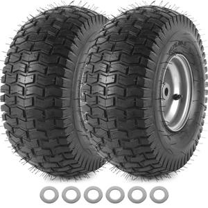 AR-PRO 15 x 6.00-6" Tubeless Tire and Wheel Assemblies, Compatible with John Deere Craftsman Riding Lawn Mower Front Tires, 3" Centered Hub and 3/ 4" Bushings (Set of 2)