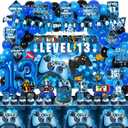 KOTLMIGHT 13th Birthday Decorations for Boys, 150Pcs Blue Video Game level 13 Party Supplies for Boy 13th Birthday - Backdrop, Banner, Balloons, Tablecloth, Centerpieces, Hanging Swirls, Wall Signs