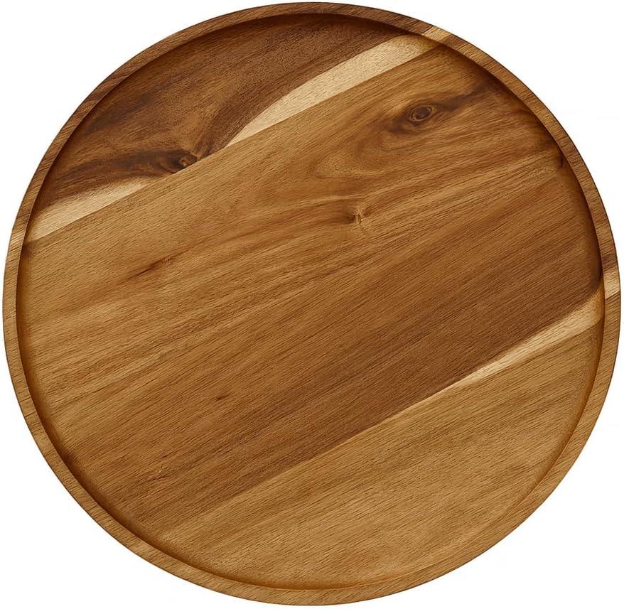JB Home Collection, 12.5" Acacia Wood Round Serving Tray Natural Wooden Platter for Charcuterie, Fruits, Snacks, Coffee, Tea Rustic Food Board for Kitchen, Dining, Entertaining