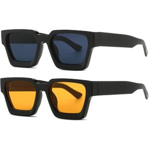 AIEYEZO Square Sunglasses for Women Men Square Thick Frame Sun Glasses Simple Designer Style Shades (2 Pack Black/Grey + Black/Yellow))