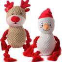 Chngeary 2 Pack Christmas Squeaky Plush Dog Toys for Small Medium Large Dogs, Durable and Indestructible Dog Toys,Stuffed Squeaky Toys for Dogs Puppy Toys Include Cute Snowman and Elk