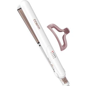 Conair Double Ceramic Flat Iron, 1-Inch Flat Iron Hair Straightener with Claw Clip, 5 Heat Settings, Extra-Long Floating Plates, White