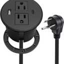 Desk Power Grommet USB C Total 30W, 3.15 Inch PD Fast Charge Desktop Power Strip 2 Outlets 2 USB Ports Recessed Flat Plug Extension Cord Mount into Countertop Shelf Cabinet End Table. (Black)