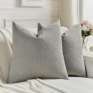 FUTEI Pack of 2 Chenille Decorative Throw Pillow Covers 20x20 Inch,Soft Cozy Faux Linen Textured Cushion Case,Farmhouse Home Decor for Couch Living Room,Smoke Gray