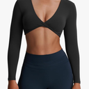 Aoxjox Long Sleeve Crop Tops for Women Sienna Twist Deep V Workout Cropped T Shirt Top Size XS