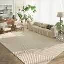 5x8 Cream Area Rug - Modern Geometric Lines Textured Abstract Waterproof Bedroom & Sofa Rug for Living Room