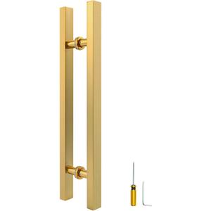 Titanium Gold Square Barn Door Handles 12"/16"/18"/24"/36"/48"/59'', Pull Push Long French Door Handle Double Sided, Large Front Exterior Shower Door Pull Handles