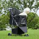 NEWBULIG 3 Wheel Pet Stroller for Dogs and Cats, Foldable, Lightweight and Durable, Ideal for Small to Medium Pets, Includes Storage Basket and Cup Holders