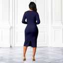 shengfan Women's Elegant Business Bodycon Dress Church Long Sleeve Wrap Pencil Wear to Work Midi Dresses (Blue, XXL)