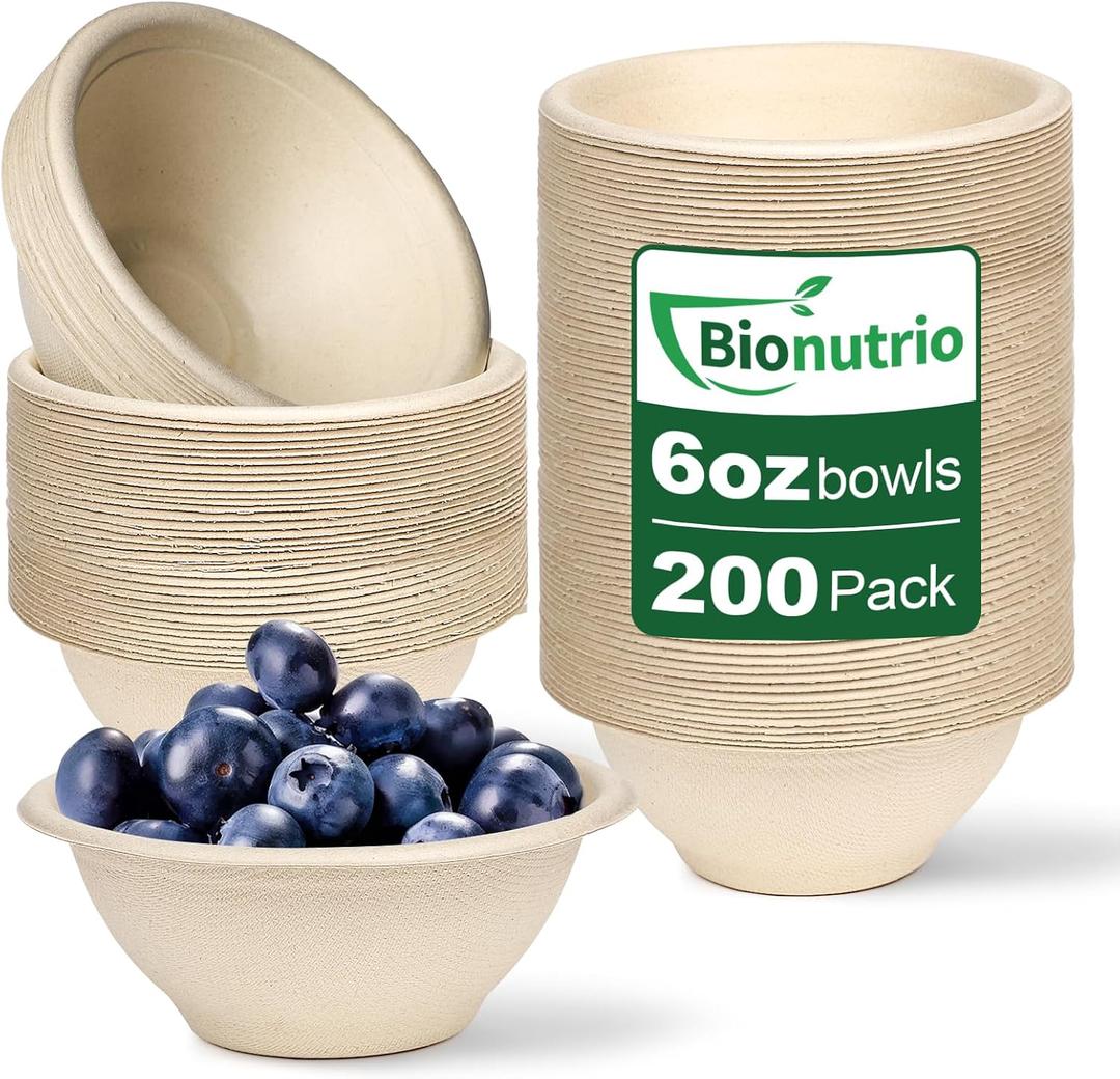6 oz Small Disposable Bowls, 200 Pack Biodegradable Compostable Paper Bowls, Microwave Safe Small Paper Bowls for Hot Soup, Ice Cream, Desserts, Salads