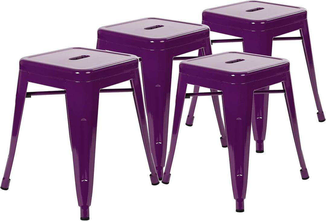 Flash Furniture Metal Dining Table Height Stool - Backless Purple Kai Commercial Grade Stool - 18 Inch Stackable Dining Chair - Set of 4