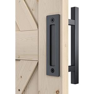 SMARTSTANDARD Heavy Duty 12" Pull and Flush Barn Door Handle Set, Large Rustic Two-Side Design, for Gates Garages Sheds Furniture, Solid Steel, Square, Black
