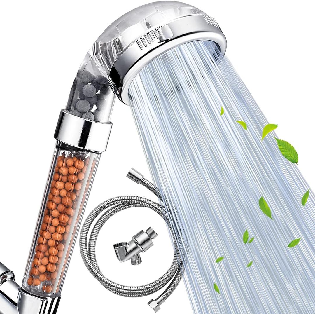 Nosame Shower Head with Hose, Filter Filtration High Pressure Water Saving 3 Mode Function Spray Handheld Showerheads for Dry Skin & Hair (Clear(Shower Head+Hose+Bracket))